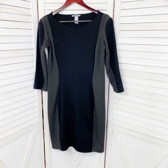 H&M Knit Colorblock Bodycon Sheath Dress Black Gray Medium - Picture 8 of 14